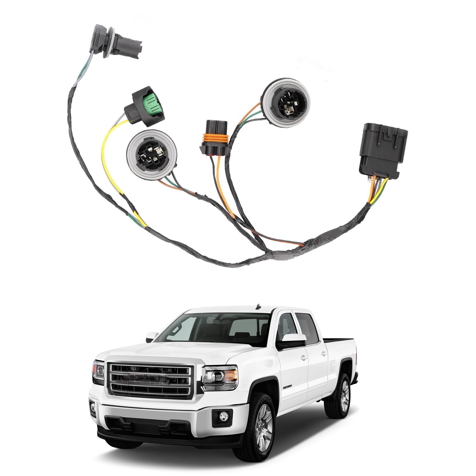 Headlight Wiring Harness Compatible with 2007-2013 GMC Sierra 1500, 2007-2014 GMC Sierra 2500 HD 3500 HD Front Lamp Socket Wire Headlamp Harness