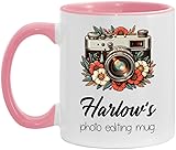 Personalized Name Harlow Photography Mug, Harlow Custom Name Photographer Mug, 11oz White/Pink