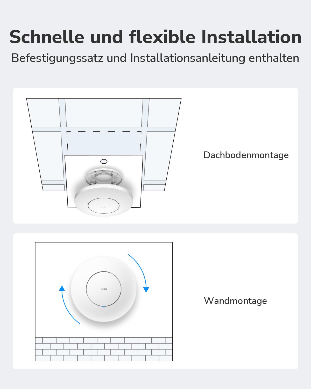Cudy BE3600 Dualband-Deckenhalterung, Wi-Fi 7, Kabelloser Zugangspunkt, 4-Stream, 2,5 G Port, MU-MIMO, Cudy APP-Steuerung, Nahtloses Roaming, PoE-oder, AP3600