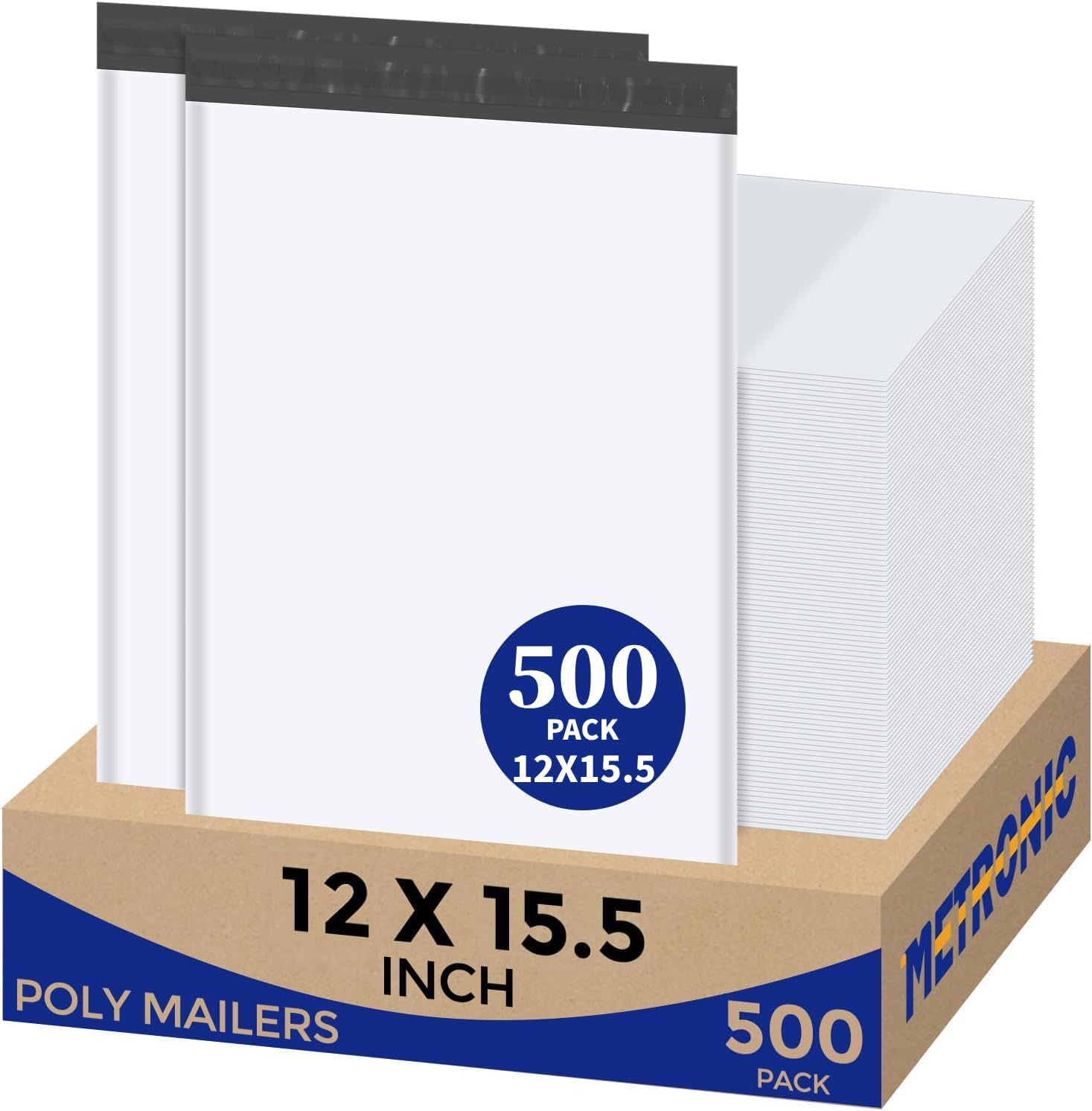 Metronic Poly Mailers 12x15.5 500pcs White Shipping Bags for Clothes Bulk,Self Adhesive Shipping Envelopes for Small Business,Waterproof Mailers Poly Bags for Shipping,Packaging Mailing Bags