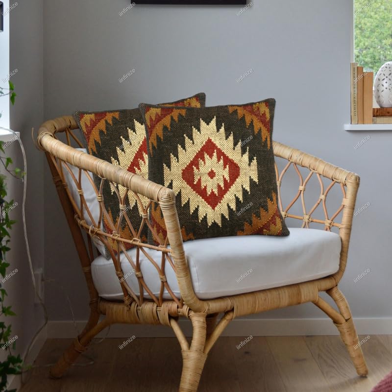 Housses de coussin en laine de jute tressée main Kelim au design bohème haut de gamme