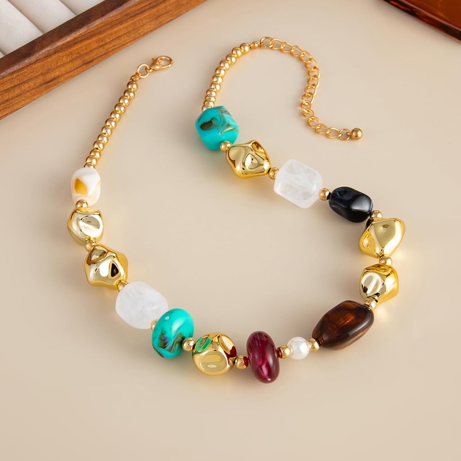 Dopamine Necklace UV Reactive Colorful Rainbow Beaded Necklace Dopamine Jewelry Set Color Changing Mood Necklaces Bracelet Earrings Summer Beach Vacation Gift for Women