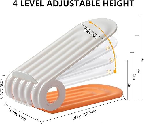 Miniatura 9 de Paquete de 8 ranuras para zapatos, apilador de zapatos ajustable de doble capa, diseño de altura ajustable en cuatro posiciones, soporte apilador de