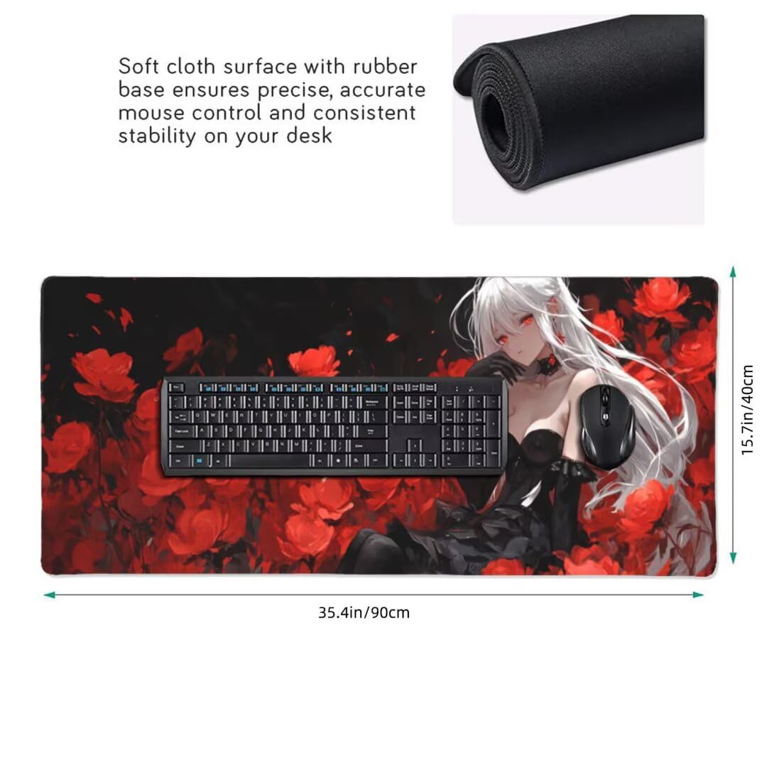 Tappetino Mouse XXL 1400x600x3mm Tappetino Mouse Fiore Ragazza Impermeabile Tappetino Gaming Mouse Pad XXL Tappetino Scrivania, Base Antiscivolo Migliora Precisione e Velocità per Desktop/Ufficio