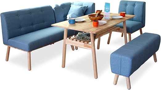 Amazon コーナー ソファ ダイニングセット 5点 ブルー Lupus ルーパス 北欧風 L字 ダイニングテーブルセット 低め 無垢 天然木 木製 リビングダイニングセット 6人掛け 5人掛け ナチュラル おしゃれ かわいい Gkw ダイニングセット オンライン通販