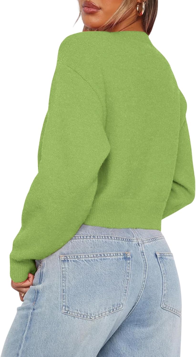 Balimtoy Women's Cropped Cardigan Sweaters Long Sleeve Button Down Sweaters Knit Cardigan Cute Y2k Open Front Crop Top - Image 3