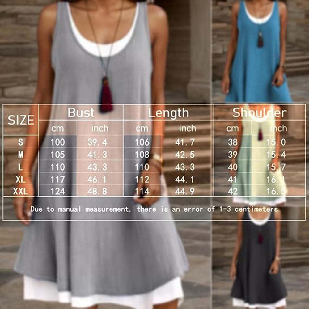Damen-Midikleid aus Baumwollleinen, ärmelloses U-Ausschnitt-Midikleid in Knielänge, A-Linien-Tunika, Mini-Swing-Sommerkleid, lässiges Strand-Sonnenkleid