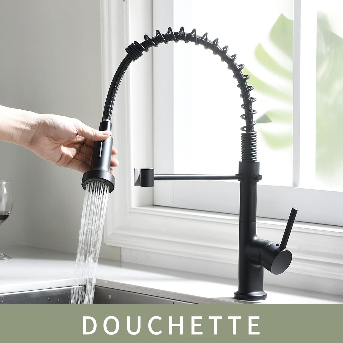 AIMADI Robinet de Cuisine Noir Mat, Mitigeur Évier à Bec Extraible et RotatifRobinet de Cuisine, Mitigeur Évier à Bec Extraible et Rotatif 360° avec Douchette 2 Jets,Robinet Moderne à Levier Unique
