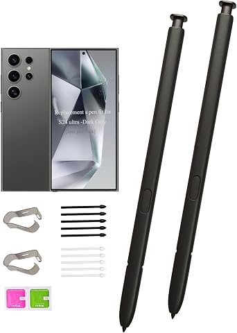 [قطعتان من القلم] قلم بديل s24 Ultra Stylus بأطراف 0.7 مم،بدون بلوتوث،بدون Air Command أجزاء قلم بديل Galaxy s24 Ultra لهاتف Samsung Galaxy s24 Ultra 5G. رمادي غامق