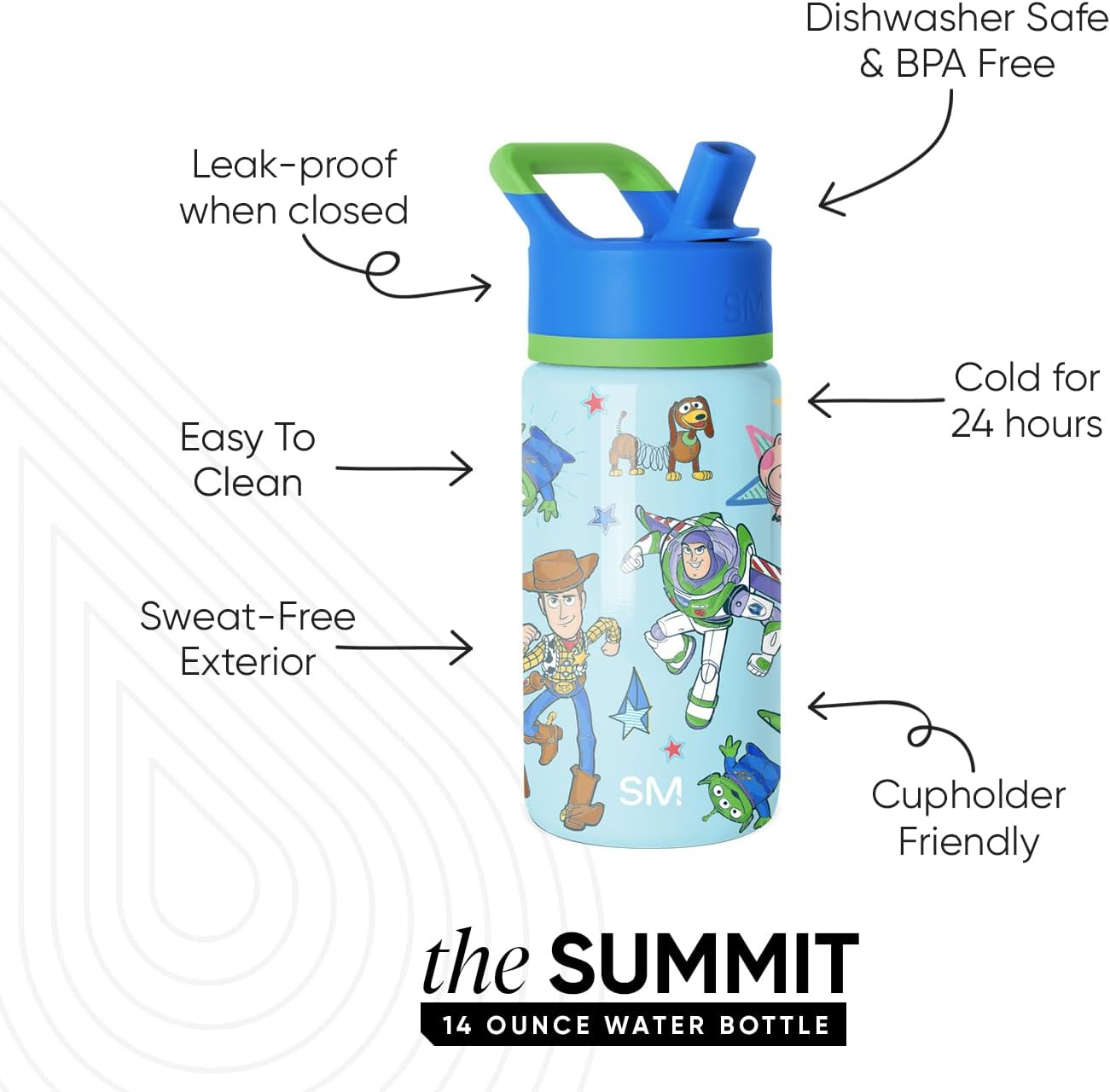 Simple Modern Kids Summit Water Bottle with Straw Lid | Disney Toy Story 14oz Stainless Steel Cup Insulated Tumbler for Boys, Girls, School | Buzz and Woody Adventures - Image 2