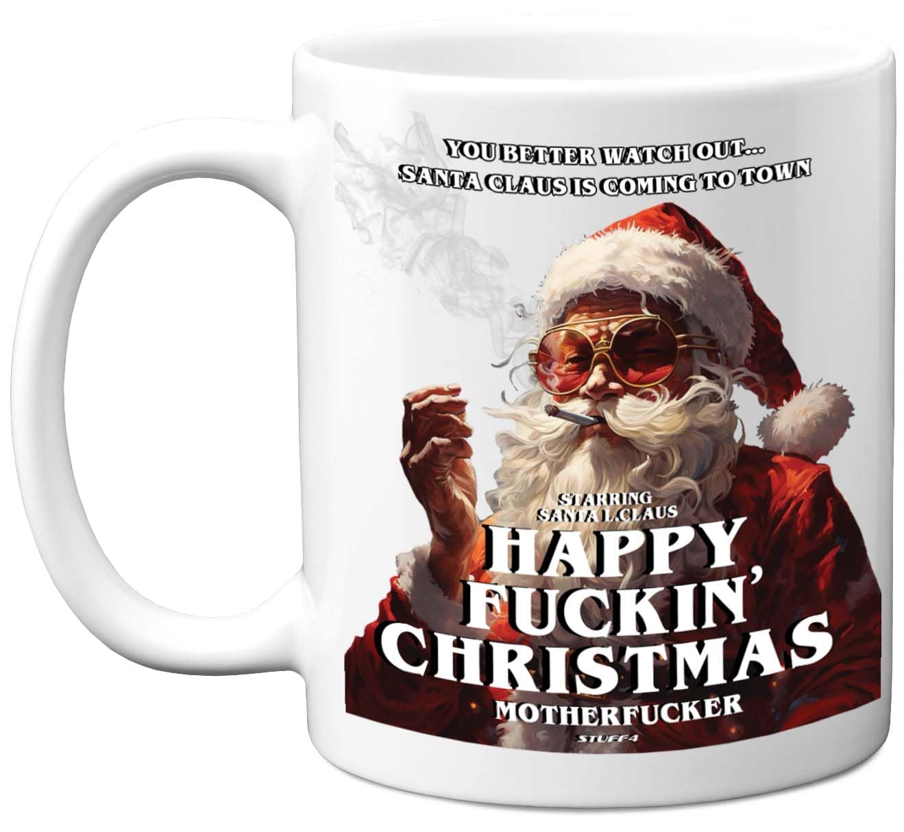 Stuff4 Funny Offensive Secret Santa Gifts - Happy F*kin' Christmas - Sarcastic Gifts for Work Colleagues, Rude Novelty Christmas Mug for Friends, 11oz Ceramic Dishwasher Safe Cup Mugs