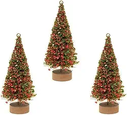 Kit 3 Mini Arvore de Natal Berries Pinheiro 22cm Pe Madeira Decoracao Natalina Enfeite