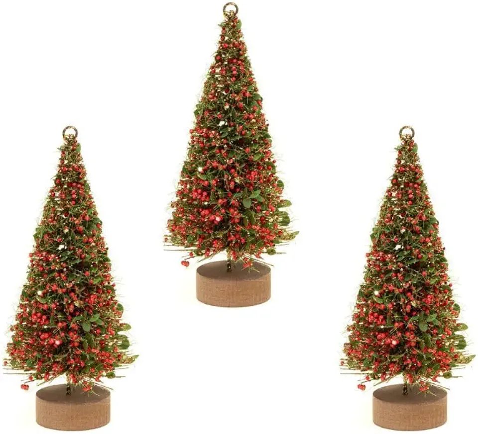 Kit 3 Mini Arvore de Natal Berries Pinheiro 22cm Pe Madeira Decoracao Natalina Enfeite