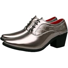 Men's Patent Leather Chunky Heel Oxford Shoes Pointed Toe Lace-up Fashion High Heels Business Work Wedding Prom Dress Derby Shoes