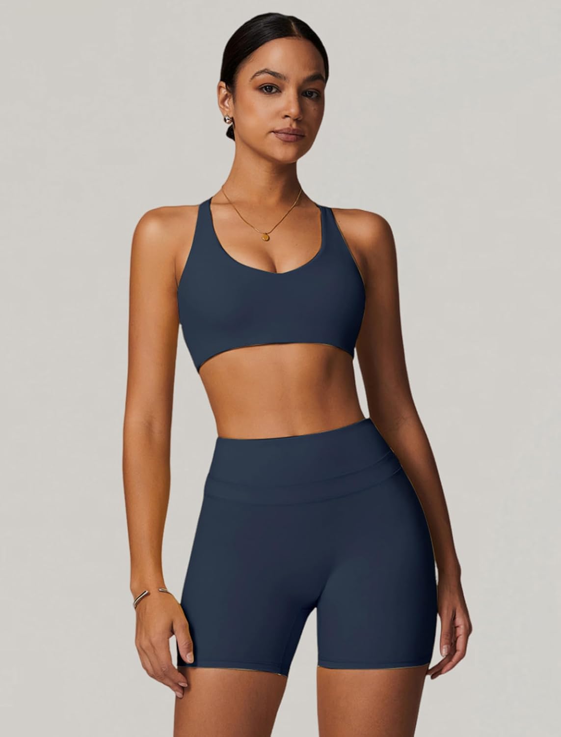 Womens Workout Sets Cross Back Sports Bras Matching High Waist Biker Shorts Yoga Jogger Outfits Work Out Clothes - Image 4