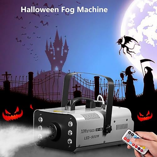 Miniatura 2 de Máquina de niebla de 900 vatios con 6 luces LED y control remoto inalámbrico 2 en 1, máquina de humo profesional para DJ, Halloween, fiestas, bodas