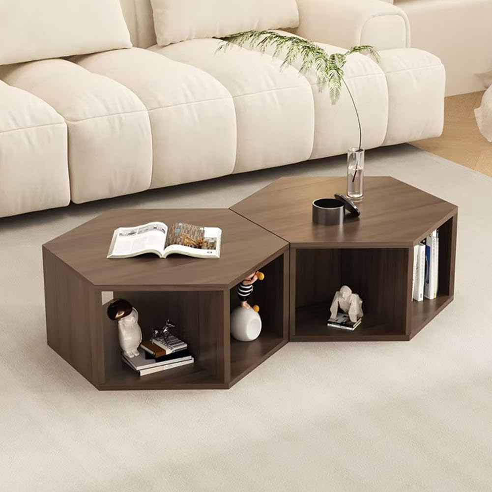 Mesita de noche de madera, mesa de centro delgada con almacenamiento, mesita de noche hexagonal para sala de estar, dormitorio, oficina en casa, mesa consola de entrada, acabado de nogal