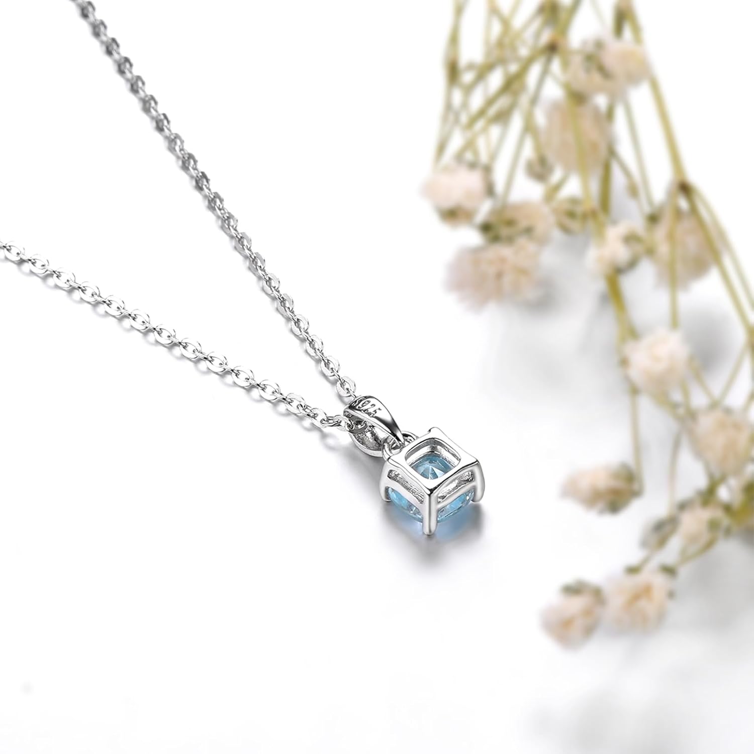 Pendant Necklace for Women S925 Sterling Silver with Cushion Cut 5x5mm Natural Gemstone Rhodium Plated Classic Style Christmas Birthday Gifts for Women's Fine Jewelry - Image 5