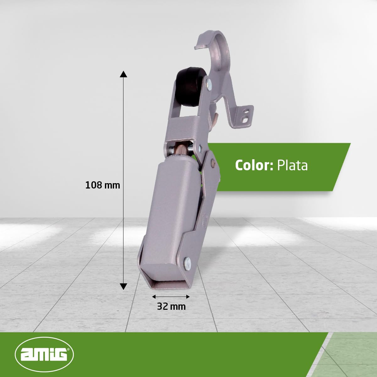 Amig - Retenedor de porte - Fermeture hydraulique de porte - Fabriqué en aluminium - Dimensions : 108 x 32 mm - Idéal pour frein, butée ou amortisseur de portes - Couleur: Argent - Poids maximum 40 kg