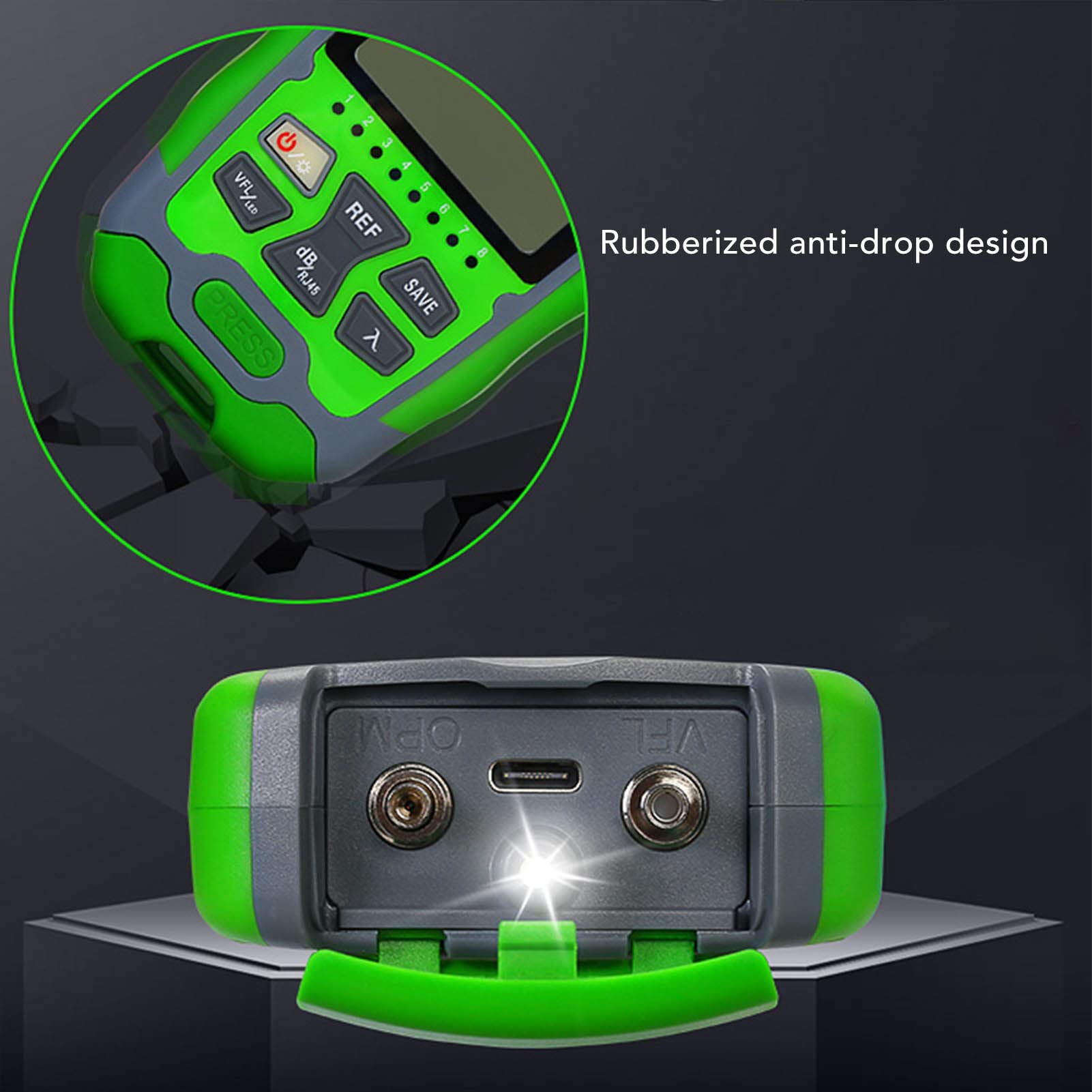 Medidor de Potencia de Fibra Óptica, 70 a +10 Dbm Probador de Cable de Fibra Óptica con Pantalla Digital Recargable con Función de Calibración de Cálculo de Potencia (50 megavatios)
