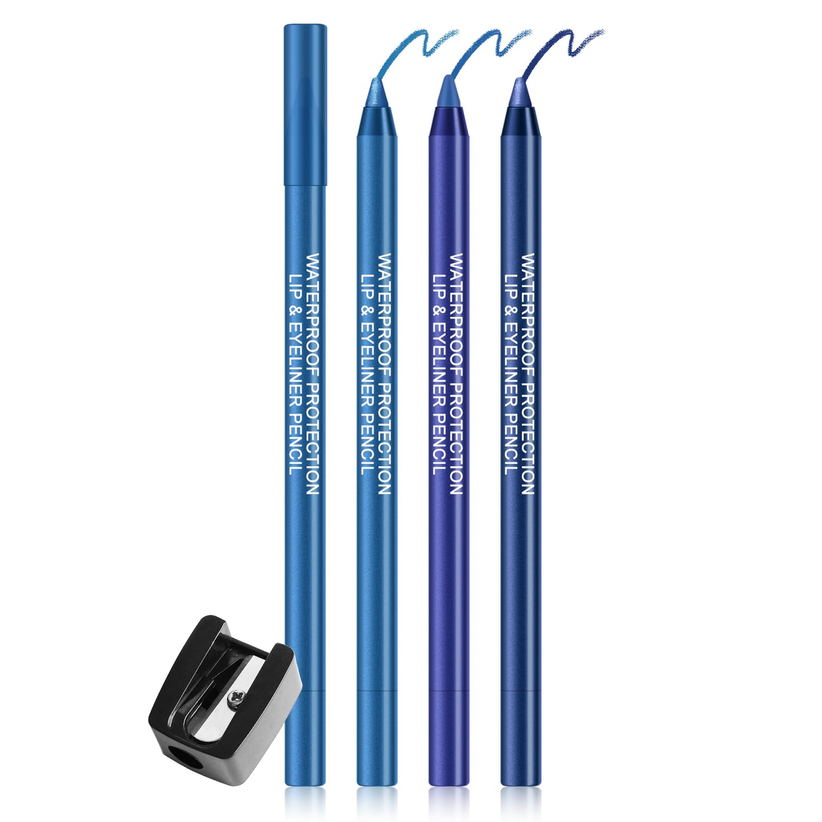 Ownest Blue Matte Shimmer Gel Eyeliner, Pearl Metallic Eyeliner Pencil Kit 3 Colors, Matte+Shimmer Blue