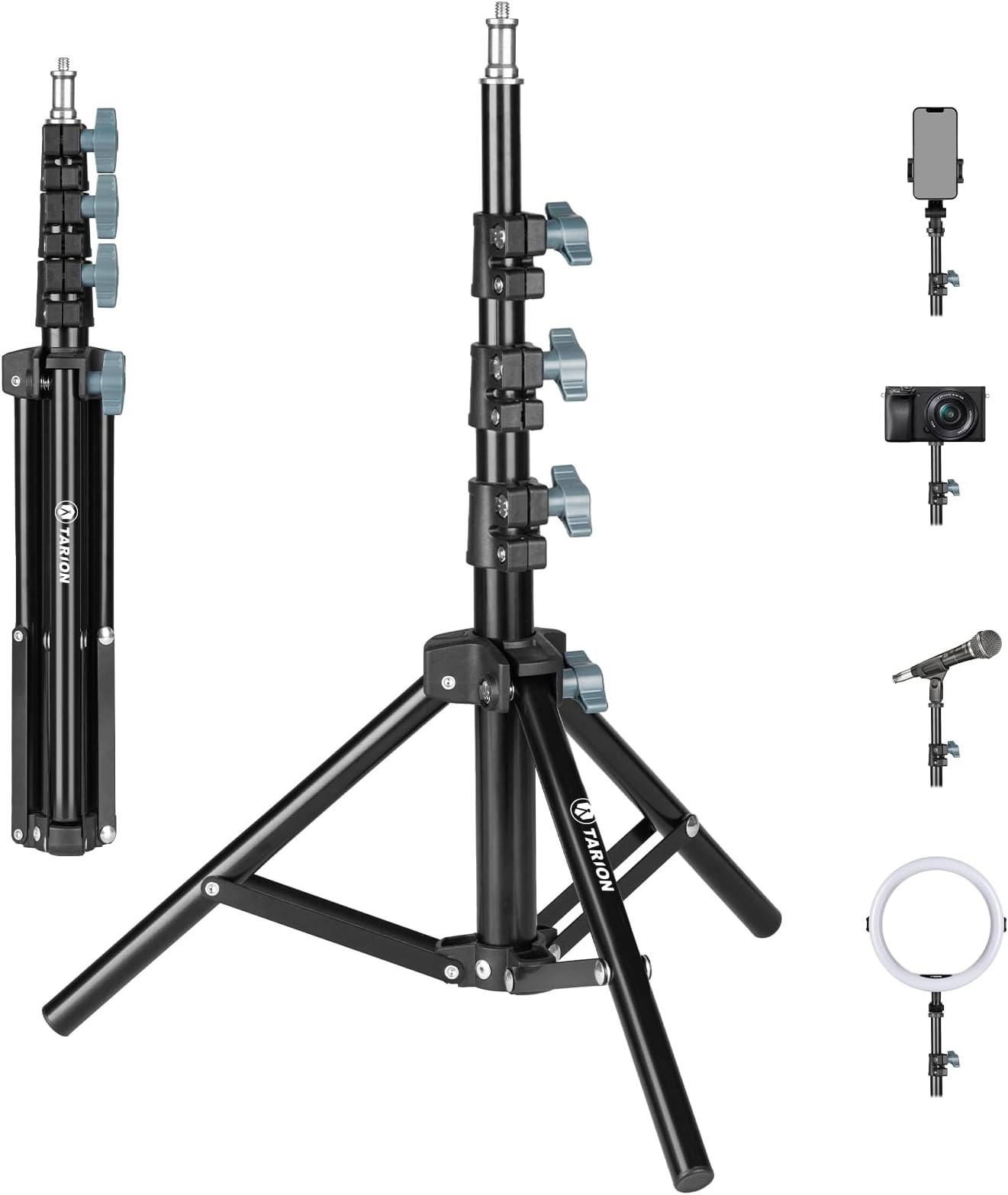 TARION Light Stand 130 cm Metal Lamp Tripod Table Tripod Floor Tripod for Studio Outdoor Photography Ring Light Flash Light