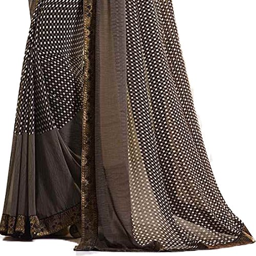 Image of RAJESHWAR FASHION WITH RF Women's Printed Georgette Sarees For Women With Jacquard Work Lace Border & Blouse Piece(Yellow Multicolored Free Size 6.30 Mtr)