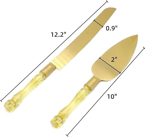 Miniatura 2 de Elegante cuchillo de pastel de boda dorado y juego de servidor de acero inoxidable cortador de pastel espátula para regalo de boda de cumpleaños