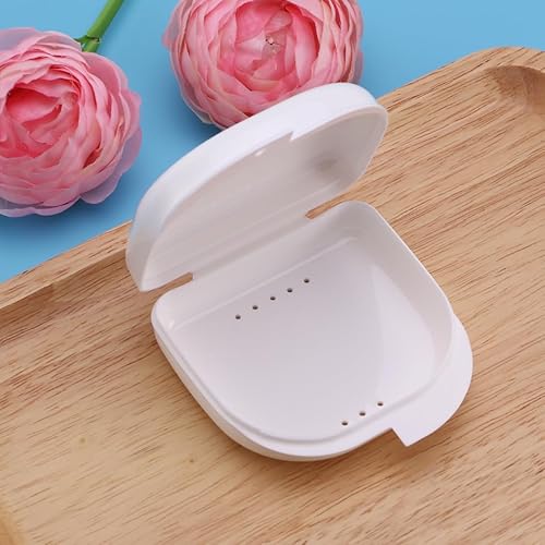 ULTNICE 2 X Zahnspangendose Mit BelüFtungslöChern Und Schnappverschluss, Prothesendose, Aufbewahrungsbox FüR Retainer, Prothese, Weiß, 8,5 X 8,2,8 Cm