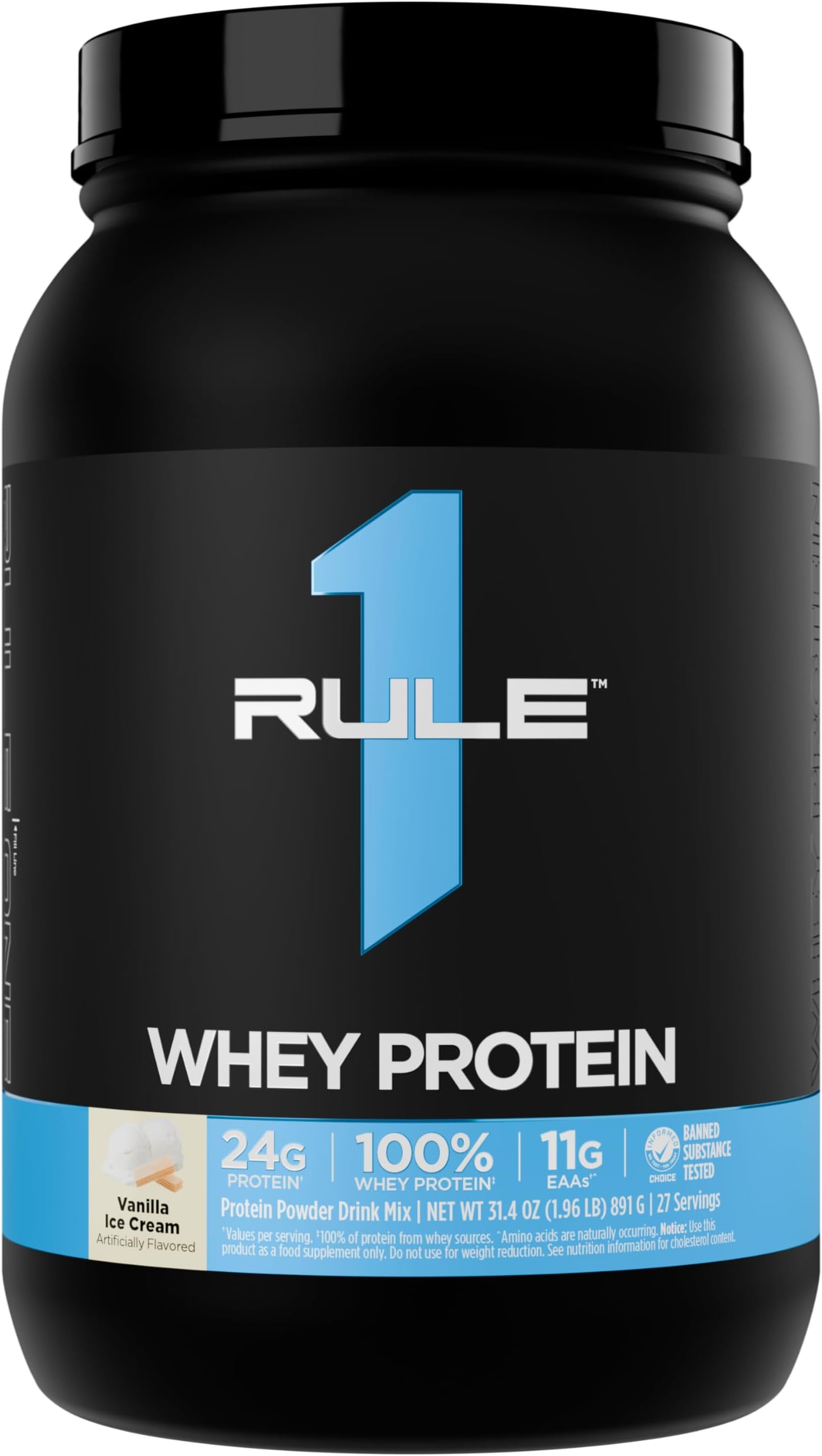 Rule 1 Proteins Whey Protein – 24g Fast-Acting Protein from All-Whey Sources with Naturally Occurring EAAs & BCAAs for Workout Recovery or Anytime Use (2 Pounds, Vanilla Ice Cream)