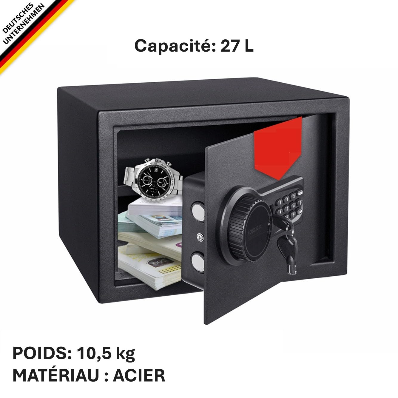 KARAT Cassaforte in acciaio legato da parete o da terra - Serratura a combinazione elettronica - con chiavistelli di bloccaggio, 2 chiavi di emergenza, display LED (Ekati 30 x 38 x 30 cm, antracite