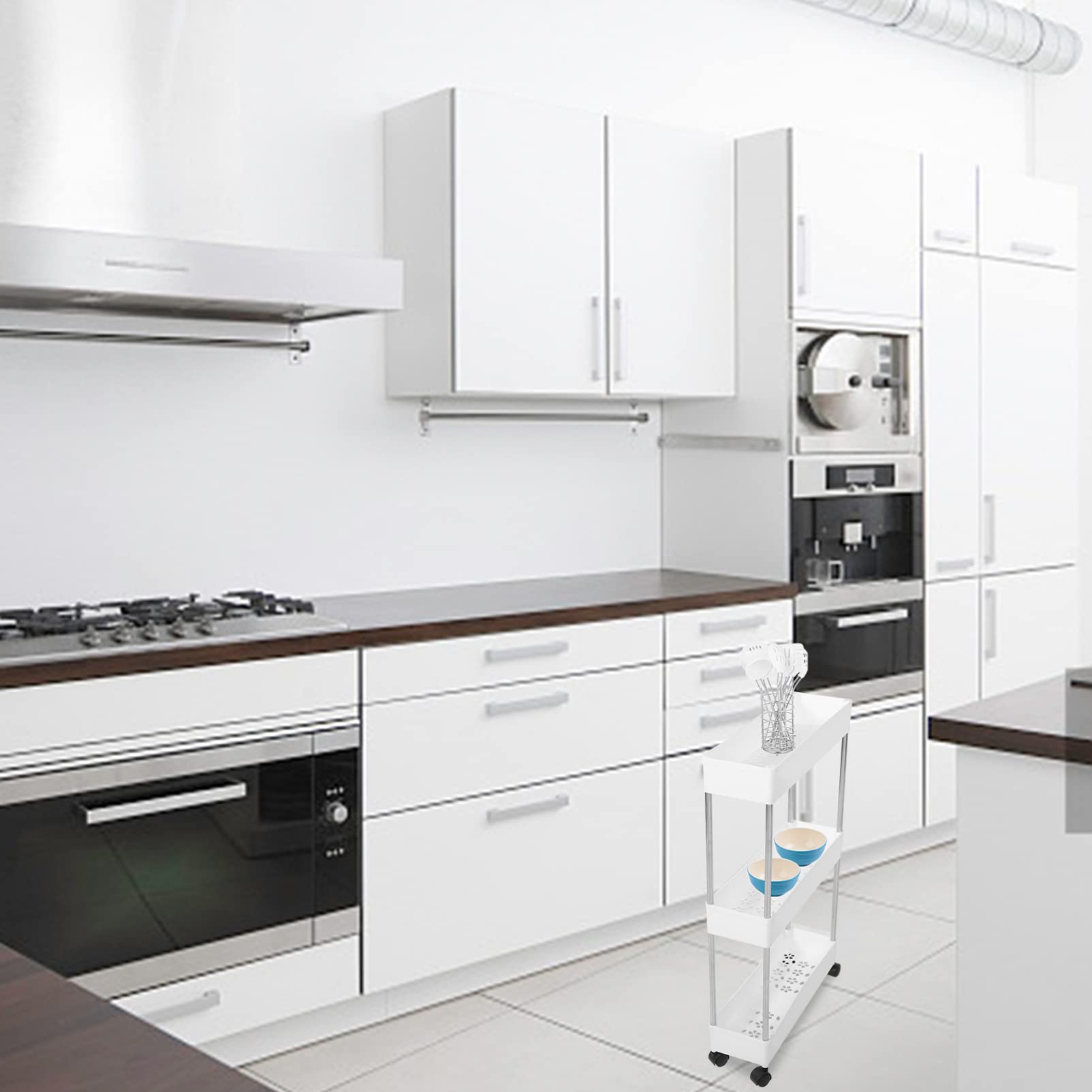 Carrello Portaoggetti A 3 Ripiani Stretto - Scaffale Con Ruote Per Cucina, Bagno, Salvaspazio 65.5x40cm