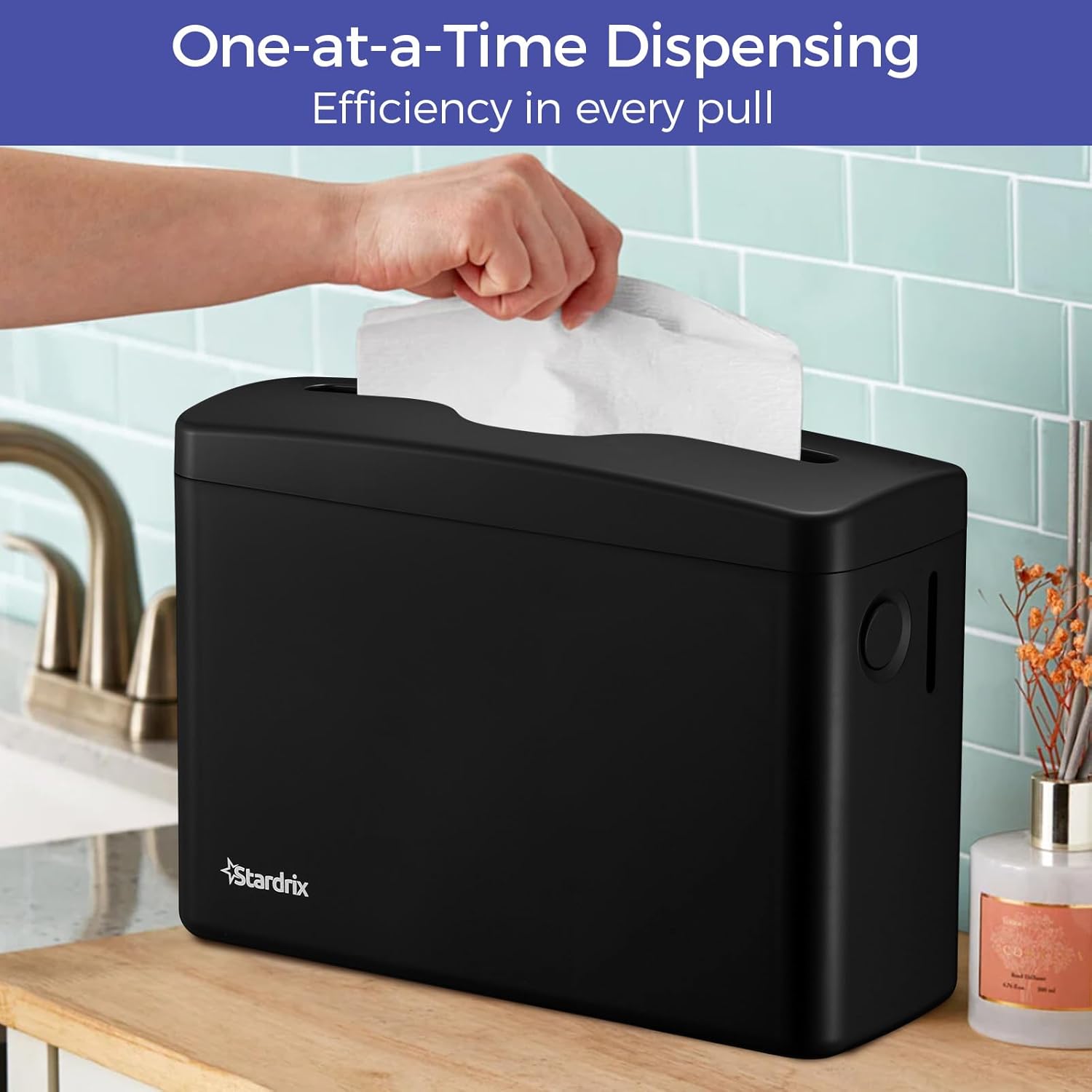 Countertop Paper Towel Dispenser, Black Hand Towel Holder for Multifold/C-Fold/Z-Fold Towels, Spring Loaded Single Sheet Dispensing, Non-Slip Base, Compact Design for Home or Commercial - Image 3