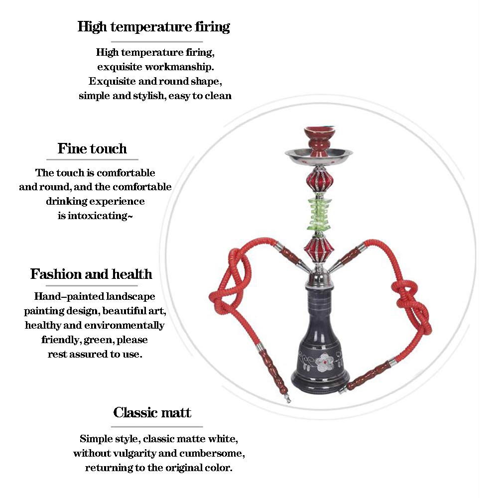 Cachimba Shisha Smoking Set Hookah, Hookahs Portátiles Set 2 Mangueras Base de Jarrón de Vidrio para Bar, Batido Lento, Filtro KTV Glass Hookah Shisha Full Set,Negro