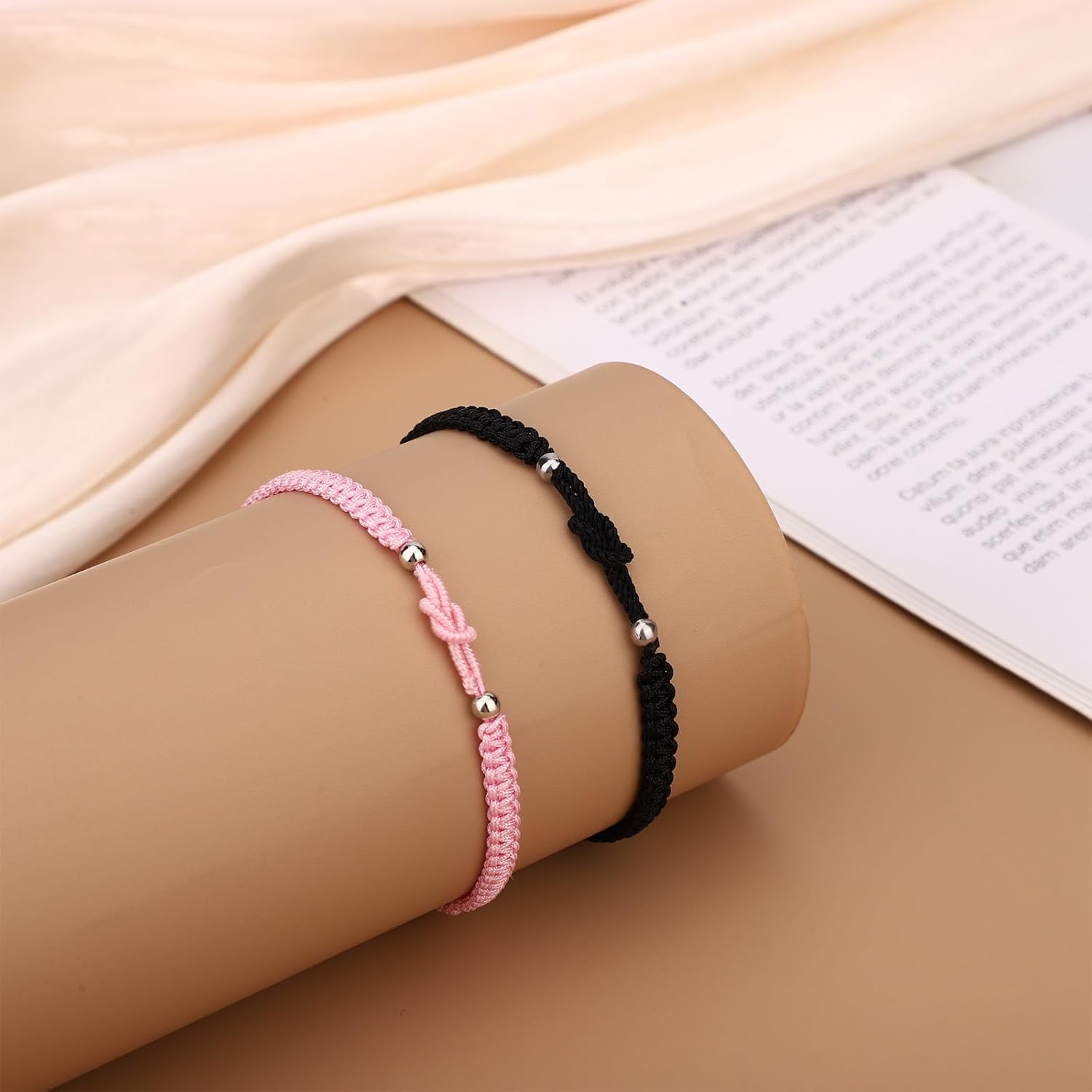 2pcs Love Knot Bracelets, Adjustable Couples Knot Bracelets with Card for Anniversary Valentine & Birthday (Black and Pink) - Image 6