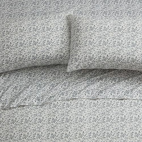 Image of Tahari Home - Twin Sheets, 3-Piece Cotton Flannel Bedding with Matching Pillowcase, Brushed for Extra Softness, Cozy Home Decor (Flora Gray, Twin)