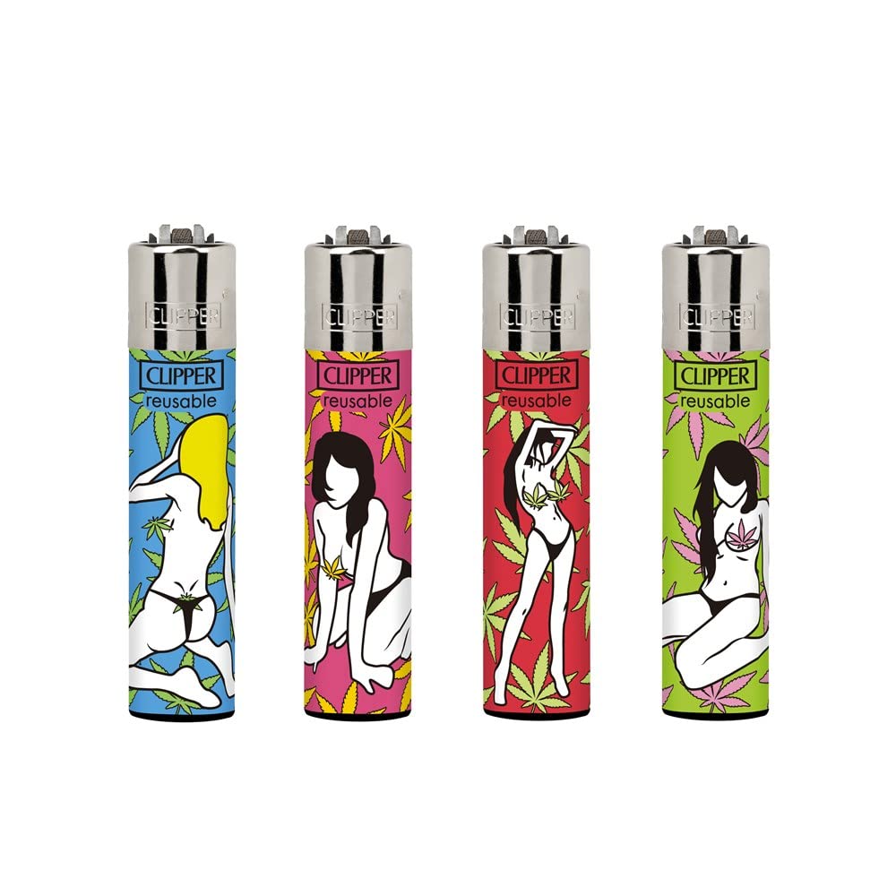 4 x Clipper Lighters - SEXY LEAVES - TOP SILVER FANCY Gas Lighter Refillable You get all 4 NEW ( SEXY LEAVES ) WITH FREE XMAS GIFT CASE BLACK POUCH FREE