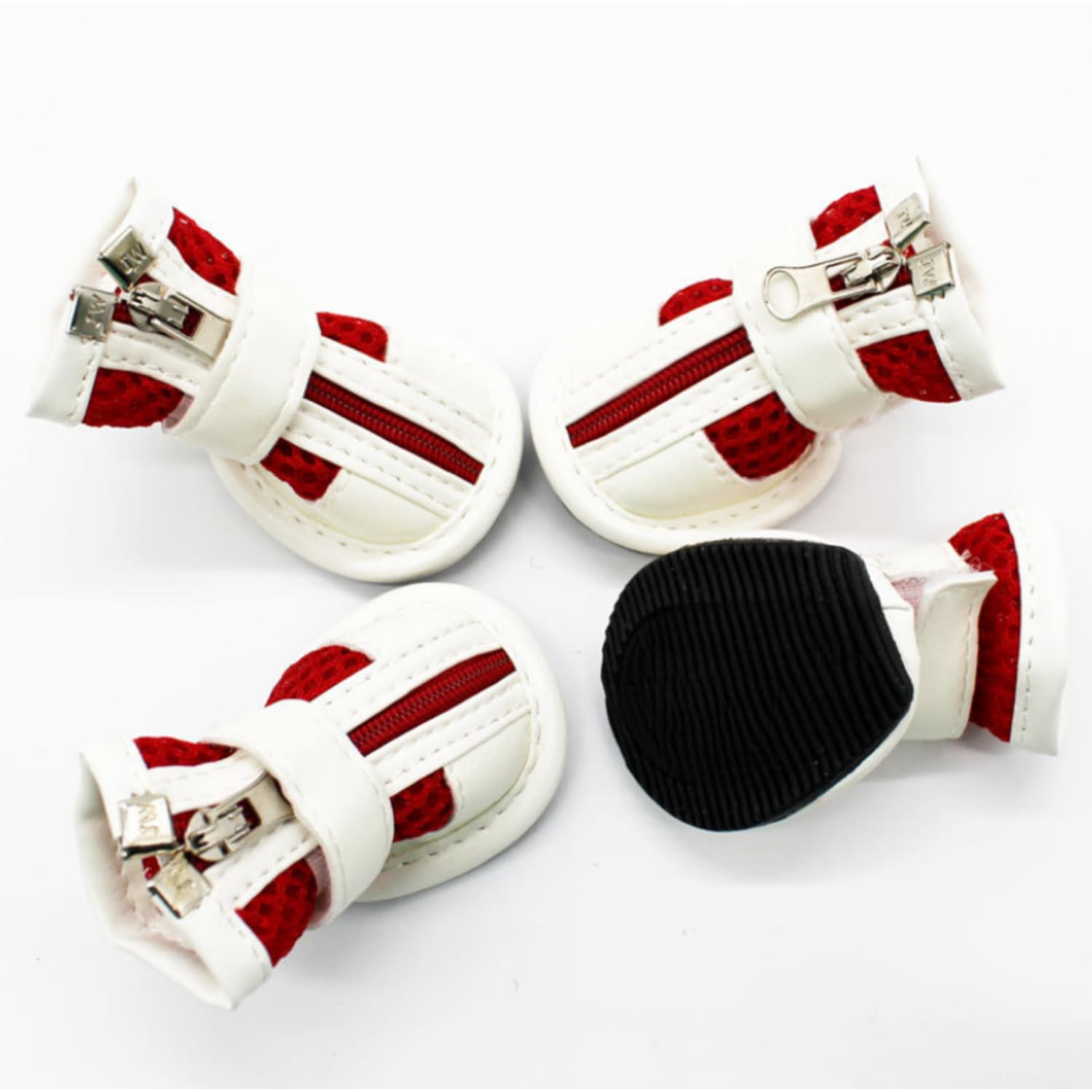 Berlin's Puppies Dog Shoes for Hot Pavement Summer Breathable Mesh Boots Adjustable Non Slip Zipper Pet Dogs Booties White PU Paw Protector (5 NO., RED)