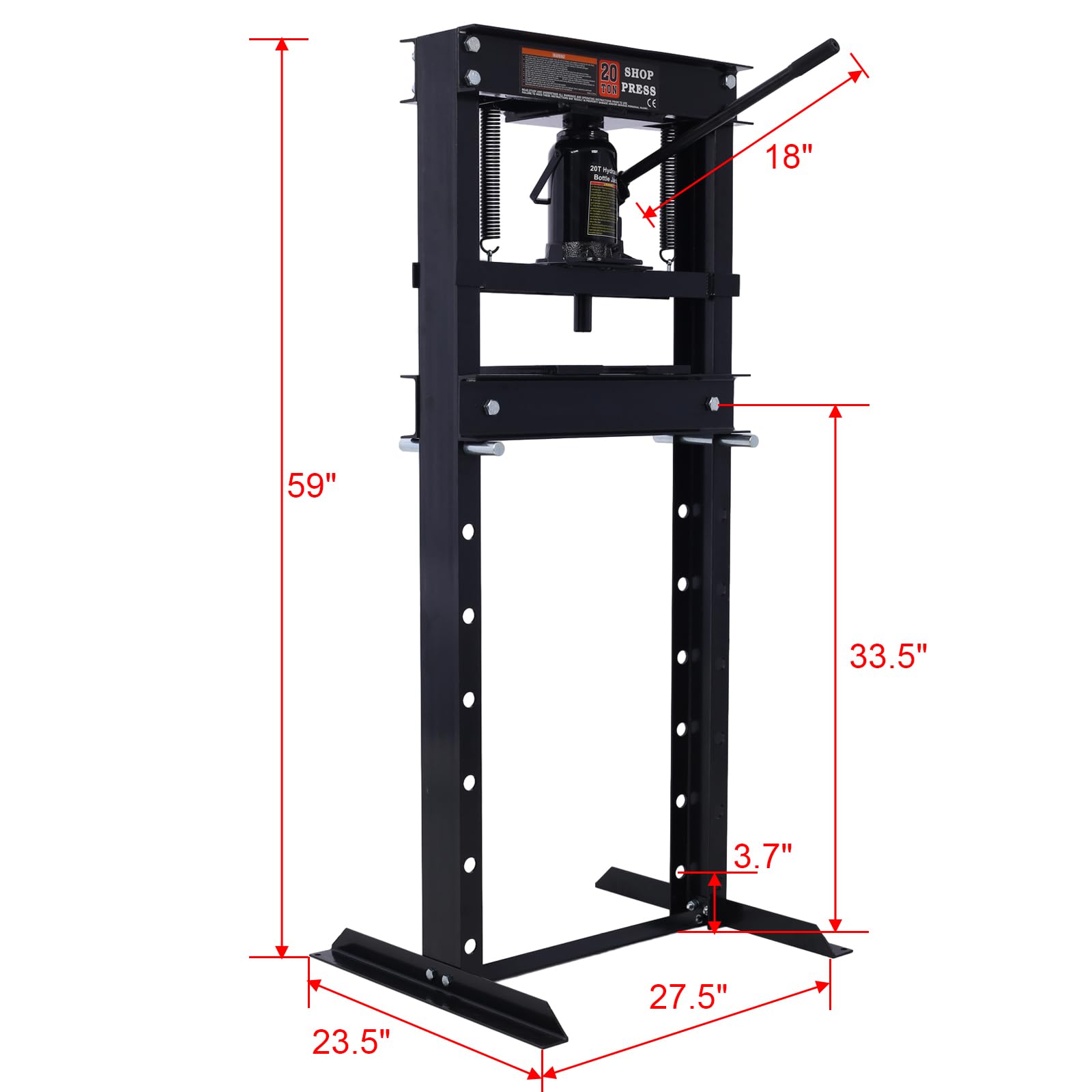 20 Ton Hydraulic Shop Press,H-Frame Floor Mount Hydraulic Press,for Car Repair and Garage,Bending,Straightening,Pressing Parts,Installing Bearings,U-Joints,Bushings,Ball Joints & Pulleys,Black