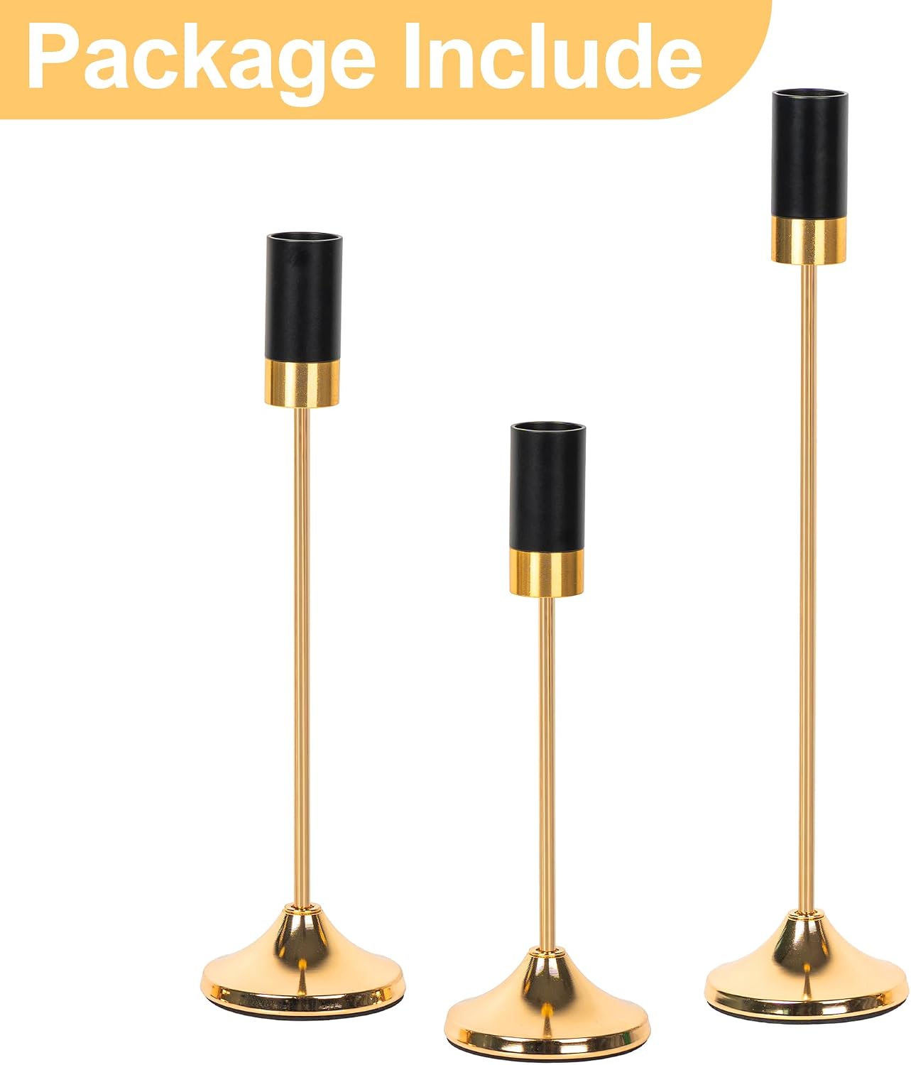 Gold Candle Holders Set of 3, Black and Gold Taper Candle Holders for Table Centerpiece, Modern Decorative Candlestick Stands for Dining Table, Mantel, Wedding, Christmas & Home Decor