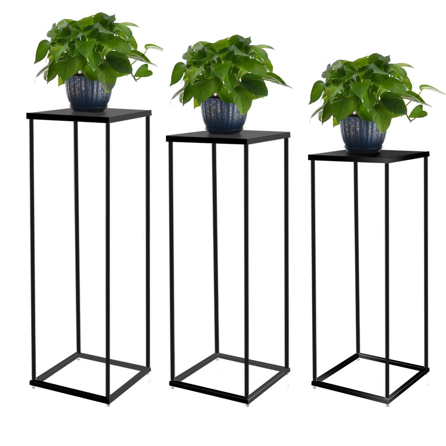 VINCIGANT 3PCS Metal Plant Stand Sets Metal Flower Stands,Black Pedestal Stands for Party Living Room Patio Decoration Tall Centerpiece Stands Planter Supporting Garden Home Decor