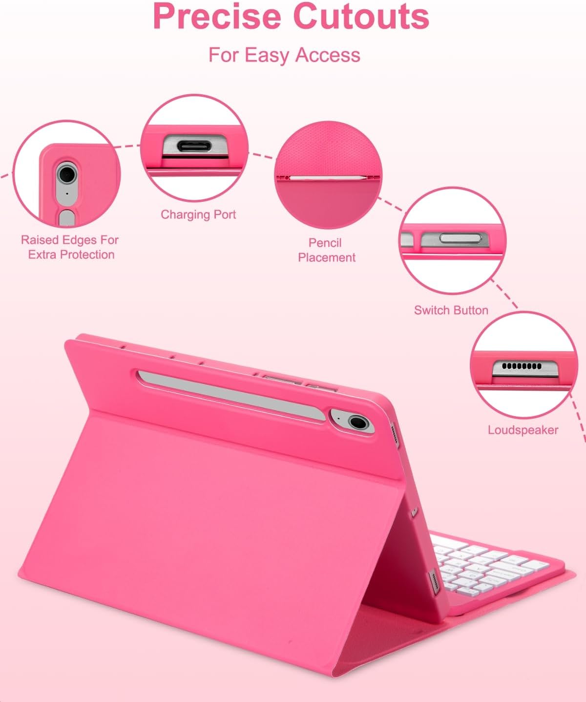 EAMPANG Case with Keyboard Mouse for Samsung Galaxy Tab S10 Lite/S10 FE 5G/S9 FE 10.9 Inch/S9 11 Inch,7 Color Rainbow Backlit Detachable USB-C Keypad Magnetic Cover with Pencil Holder Coral Red