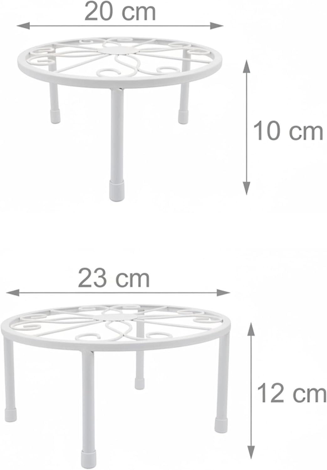 Relaxdays plant stand, 5-piece set, round, sturdy, H: 8–20, D: 17–30 cm, decorative, steel, white