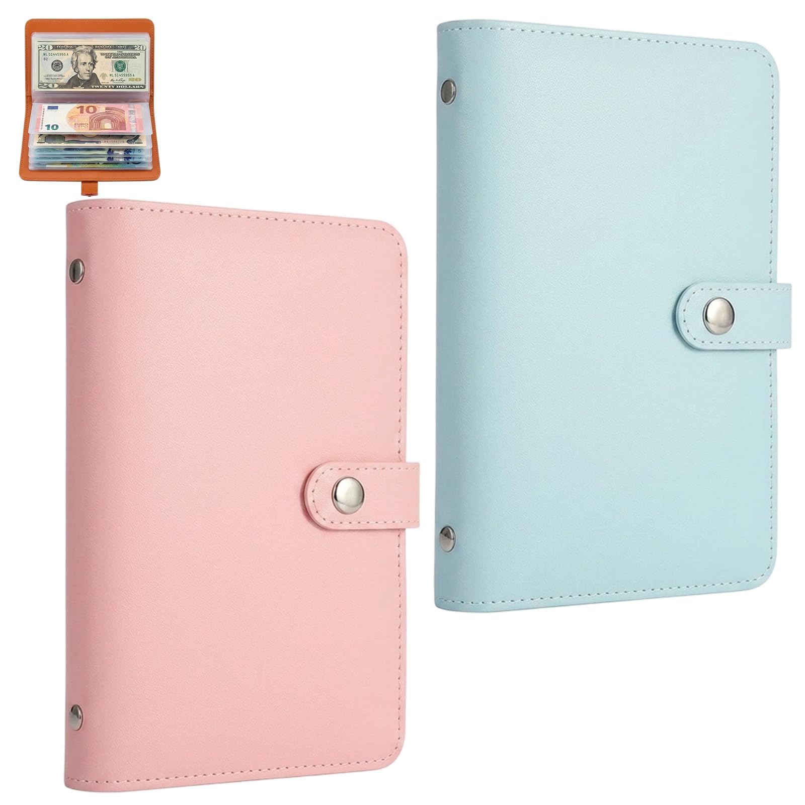 2 Pcs Money Saving Wallet, Budget Binder, 100 Envelopes Saving Challenge, Money Wallets for Saving, Personal Cash Management Tool Both Sides Can Be Used (Pink Blue)