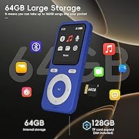 Vista 4 de Reproductor MP3 de 64GB con Bluetooth, Reproductor MP3 Portátil HiFi de Sonido Sin Pérdidas con Bluetooth con Altavoz, Grabadora de Voz, Azul