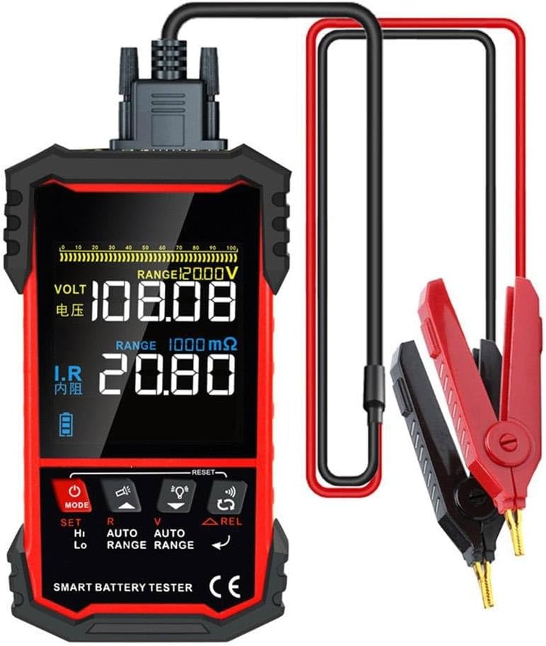 Battery Internal Resistance Tester ±120V 500Ω Measurement Range Four Wire Kelvin Connection Large Display Backlight Flashlight and Rechargeable Lithium Battery for Car Truck Motorcycle(IR502)
