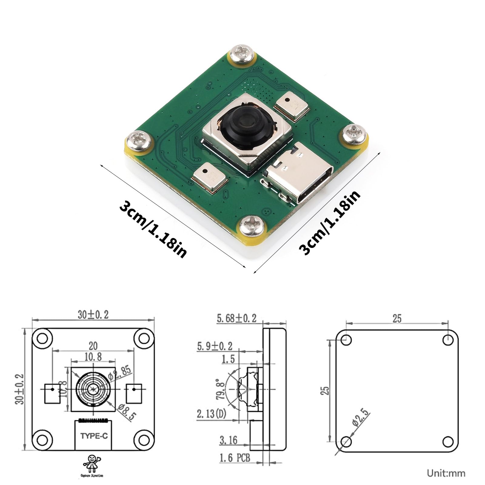 Webcam 30fps Sensori IMX378 da 12 Fotocamera USB con Messa a Fuoco Automatica Lente distorsione per Trasmissione videoconferenze Webcam con Microfono