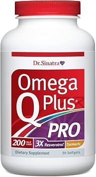 Dr. Sinatra Omega Q Plus PRO Professional Strength Heart and Healthy Aging Support with 200 mg of CoQ10 and 90 mg of Resveratrol for Optimal Cellular Energy Production 90 softgels
