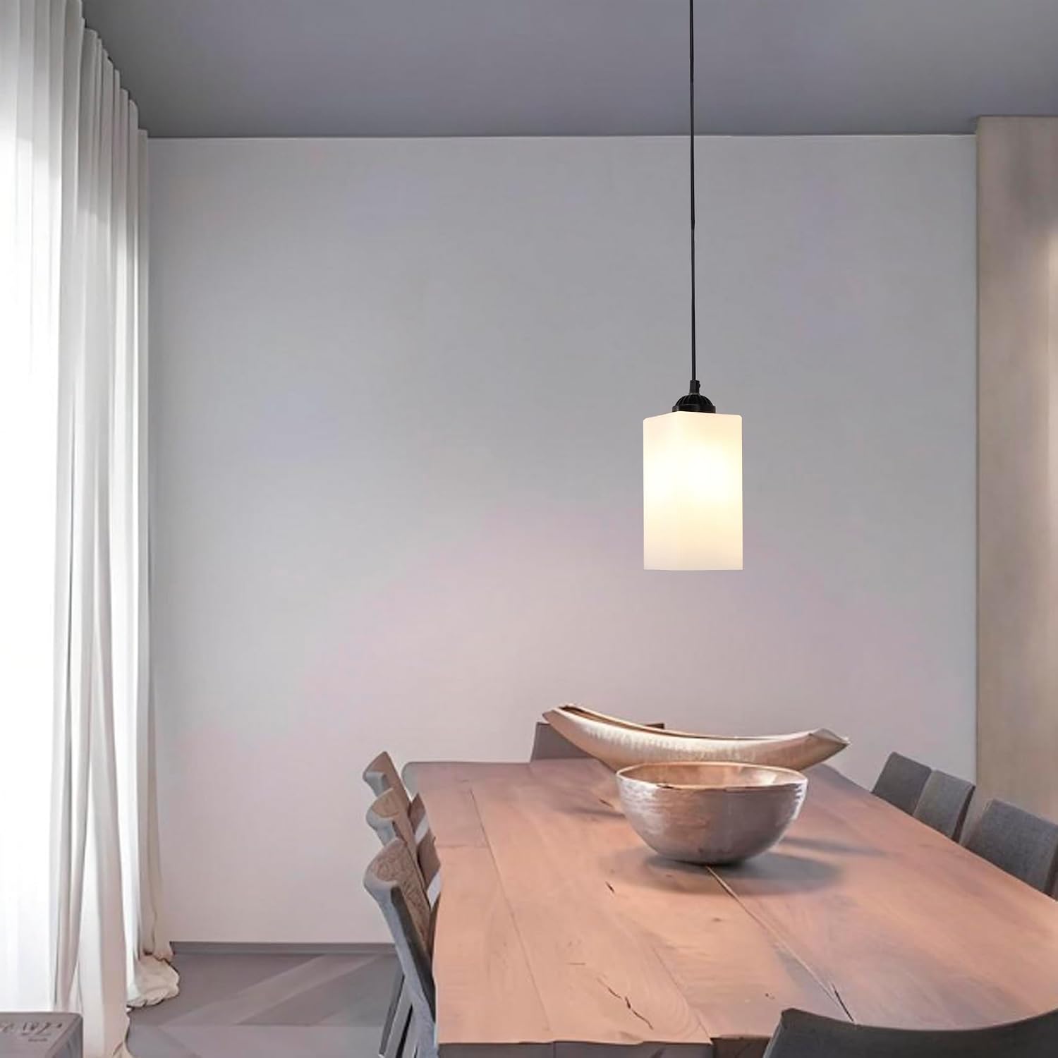 Pendant Light Small Modern Glass Hanging Lamp Plug in Adjustable Wide 4 Inch for Dinning Room, Bedroom,Hallway (Opalescent)