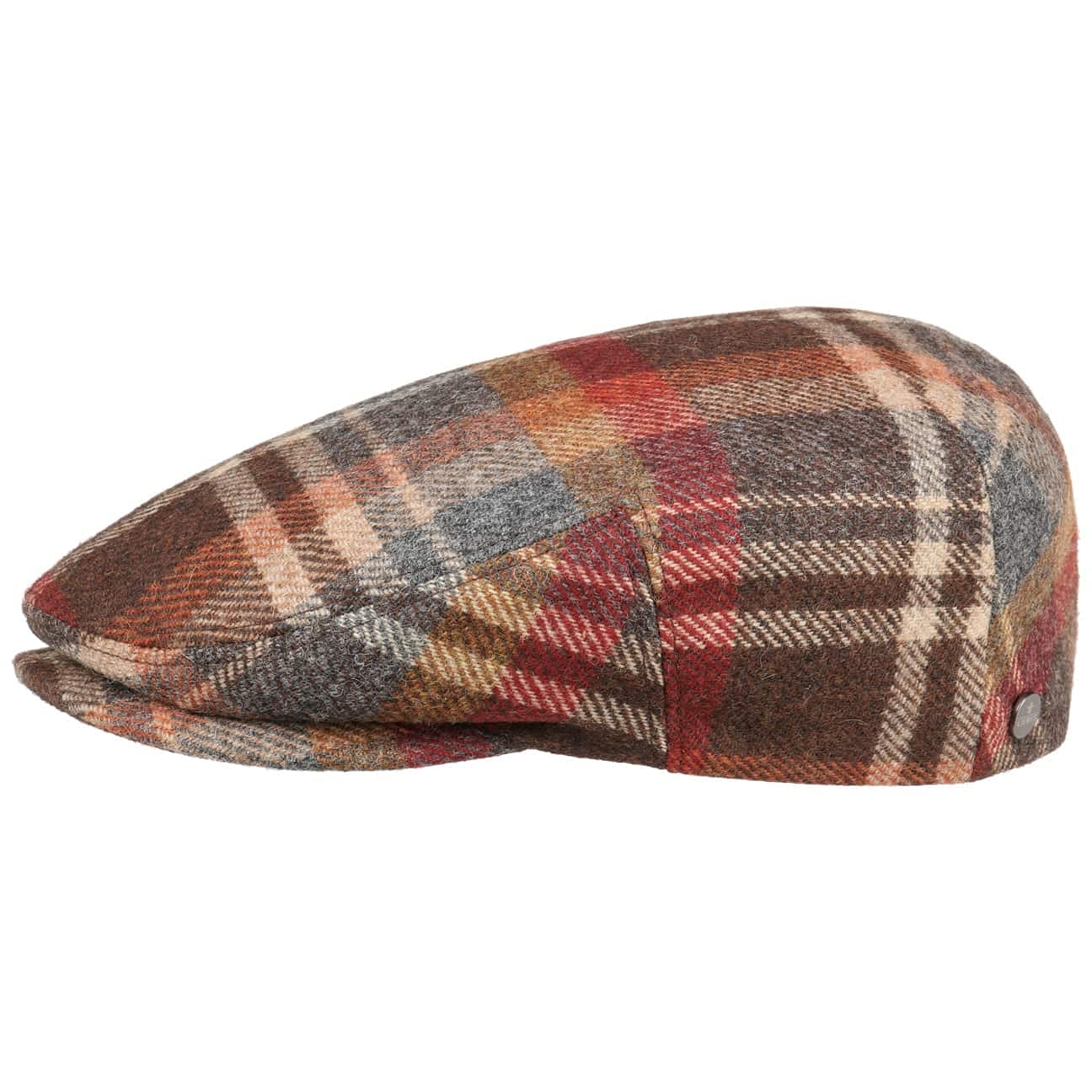 Lierys Glaston Wool Check Flat Cap Women/Men Rust 7 5/8